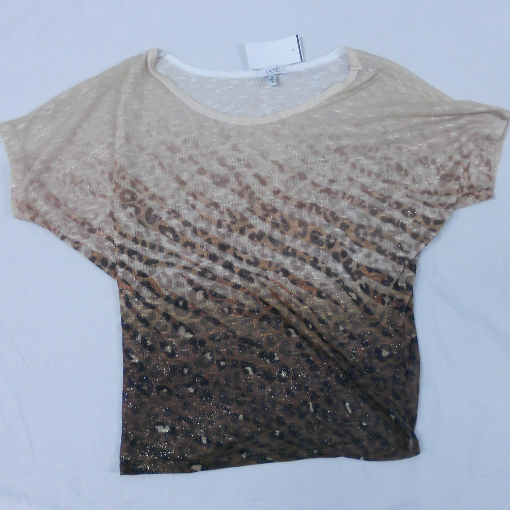 Vtg 2010 Cache Knit Top Small Neutral Leopard Sparkle USA Polyester NWT